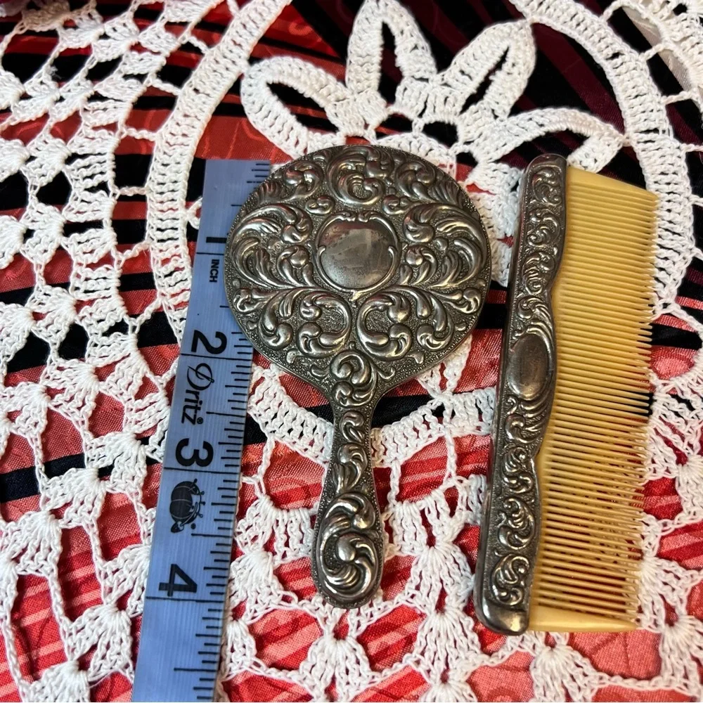 Antique small hand mirror and comb‎ set